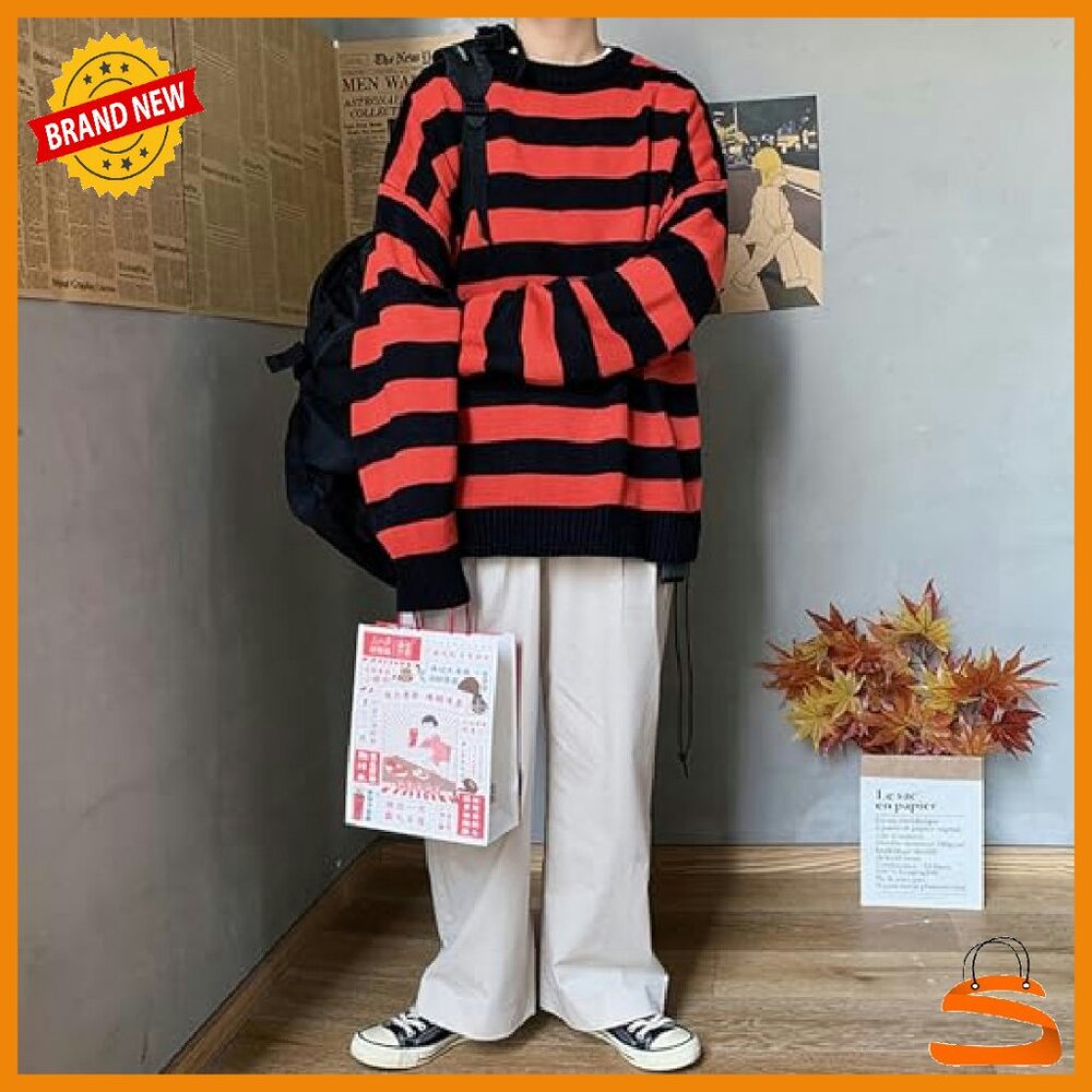 Men's Oversized Knit Pullover Sweater Long Sleeve Crew Neck Casual - Picture 7 of 8